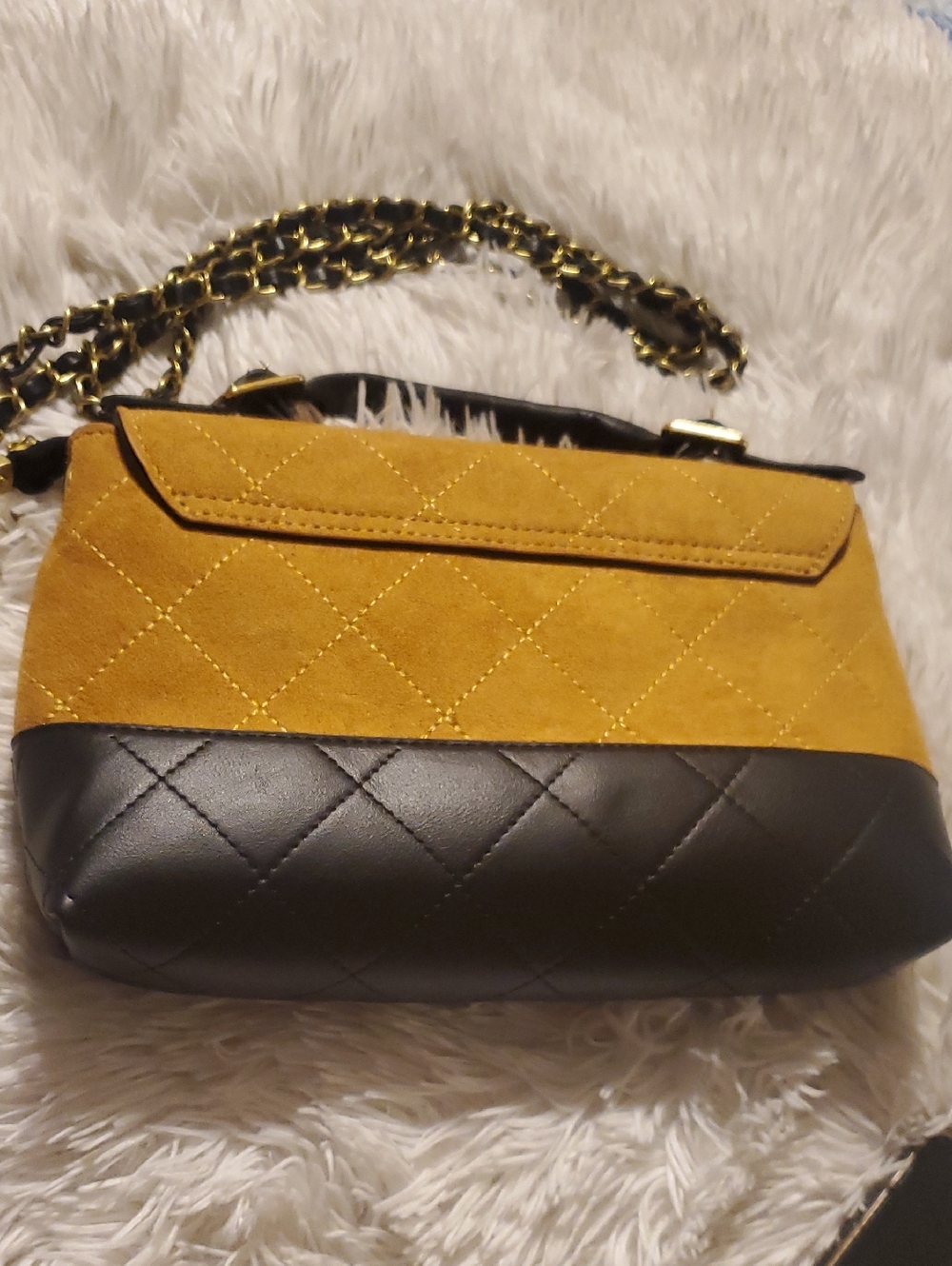 Quilted Two-Tone Mustard and Black Crossbody Bag